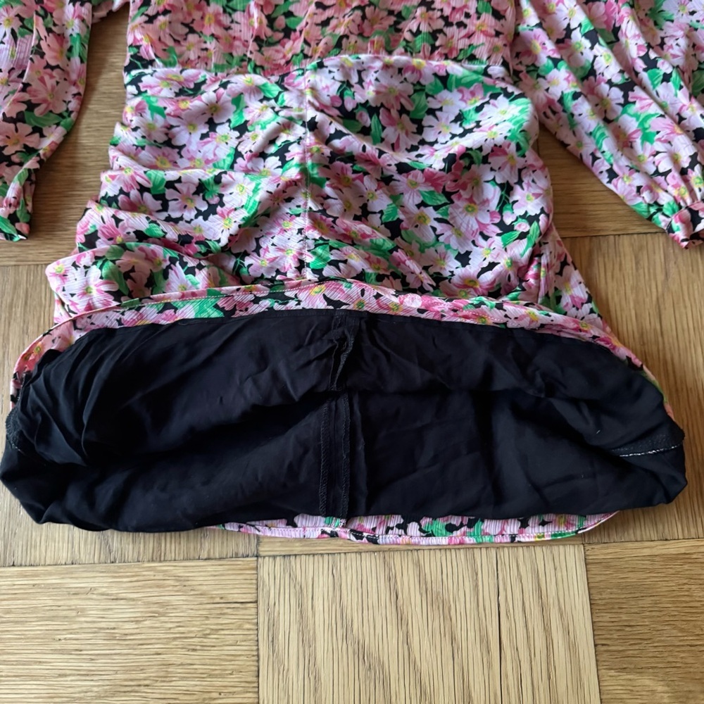 Zara Small Pink Floral Print Bodycon Ruched Mini Dress Tie Waist - Picture 6 of 8